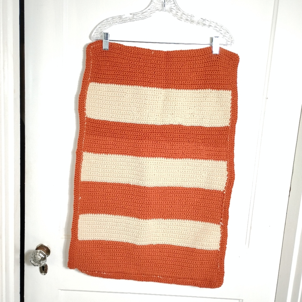 Small Baby Blanket, Pumpkin and Cream, Crochet, Handmade